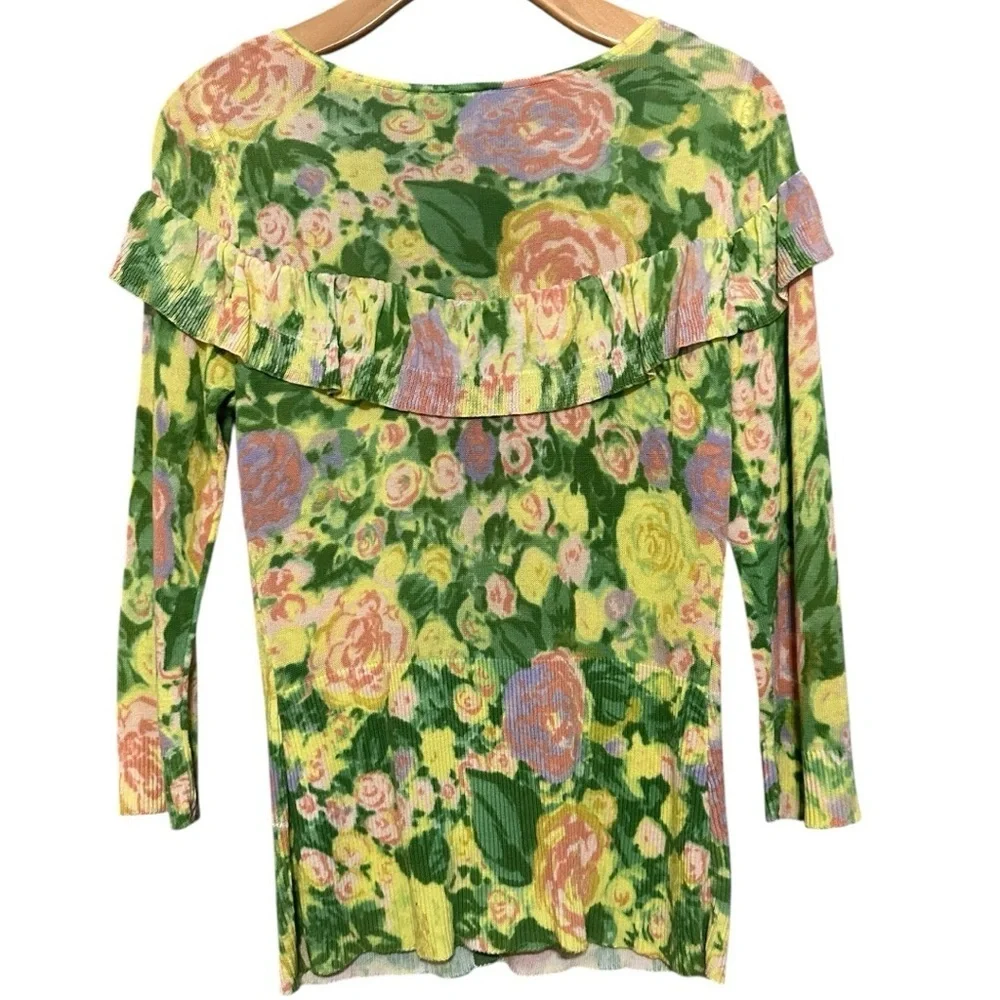 Anthropologie Yellow Bird Women’s S Colored Pencil Yellow Green Floral Cardigan - Picture 5 of 10